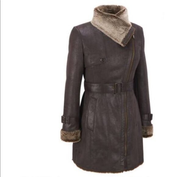 Marc New York By Andrew Marc Womens Brave Heart Belted Faux-Shearling Coat S - Picture 1 of 9